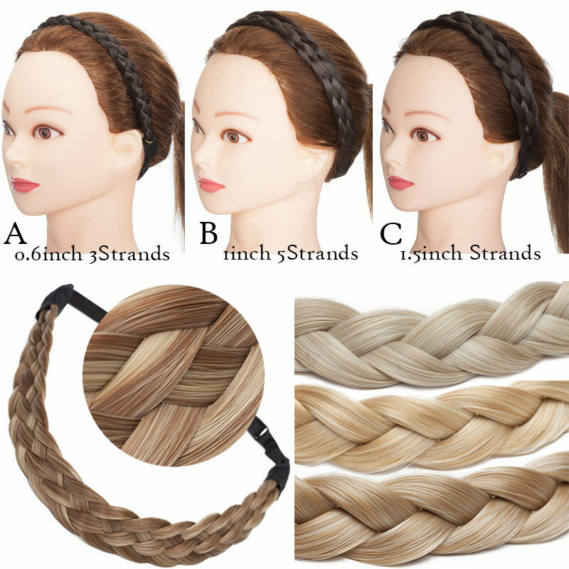AM Chunky Twist Hair Plaited Plait Elastic Headband Hairband Synthetic Hairpiece