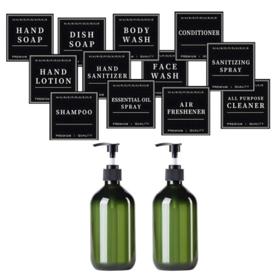 2X Kitchen Shampoo Dispensers Bottles Gel Liquid Empty Container with 12 Labels