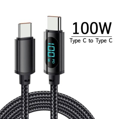 USB C to USB C Cable 100W PD Fast Charging Cord Type-C Charger with LED Display