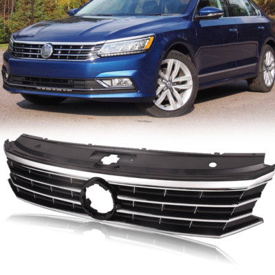 Front Grille Black Grill w/Chrome For 2016-2019 Volkswagen Passat S SE SEL