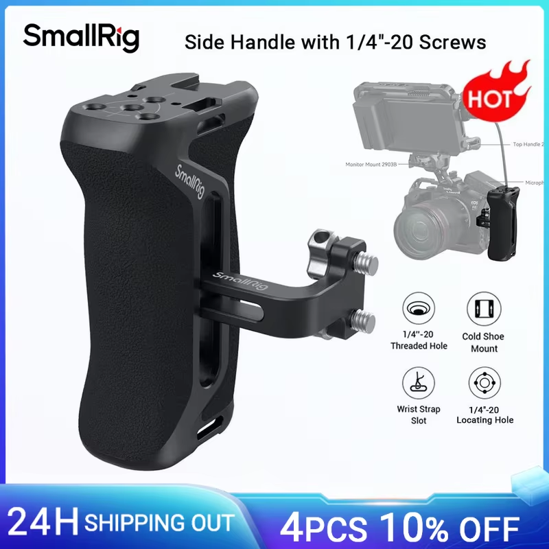 Side Handle with 1/4"-20 Screws Universal Aluminum Silicone Grip for DSLR Camera