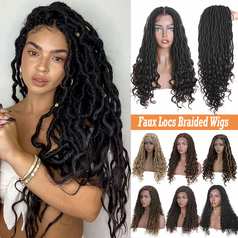 Synthetic Ombre Braided Twisted Lace Wig Faux Locs Curly Crochet Wig Lace Front