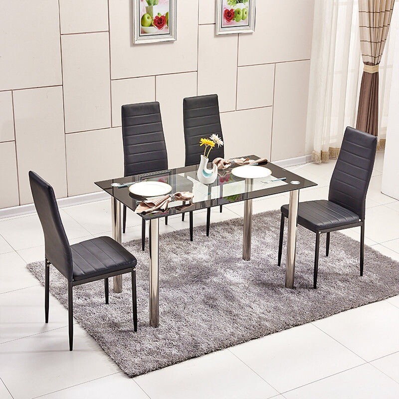 Glass Dining Table Chrome Legs High Quality Dining Room Kitchen Black
