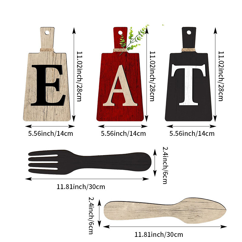 5PCS/Set Wall Hanging Wooden Letters Kitchen Restaurant Art Crafts Wall