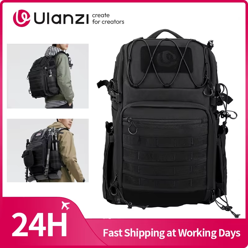 Tactical Camera Backpack 28L with Side Pockets Dividers U-Shaped Opening Foldabl