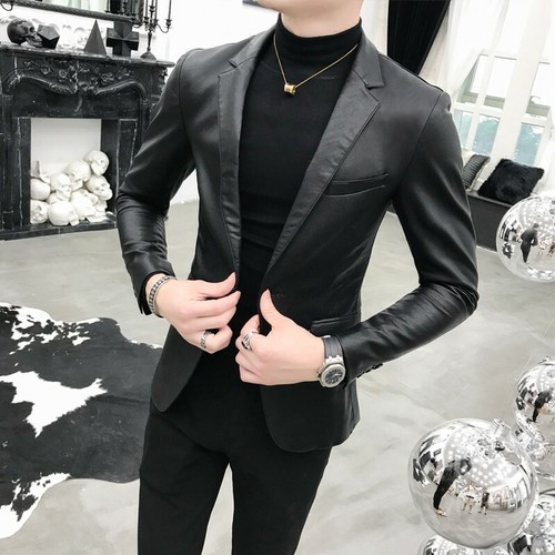 Men/'s Leather Biker Casual Jacket Slim Fit Motorcycle Blazer Coat Outwear Tops