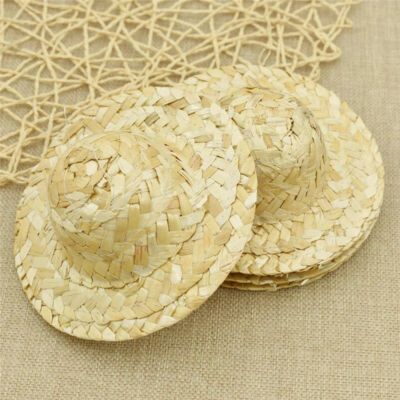 5/10Pcs Handmade Mini Doll Straw Hat Cap Miniatures Supplies Toy Summer Decor