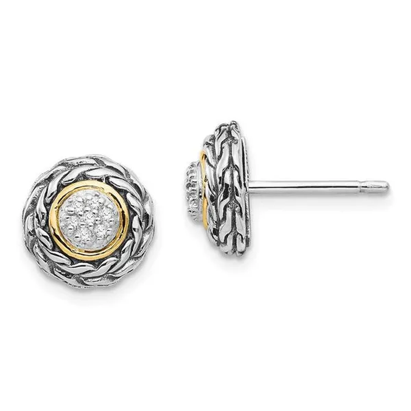 Shey Couture QTC654 Sterling Silver with 14K Gold Diamond Earrings, Antiqued
