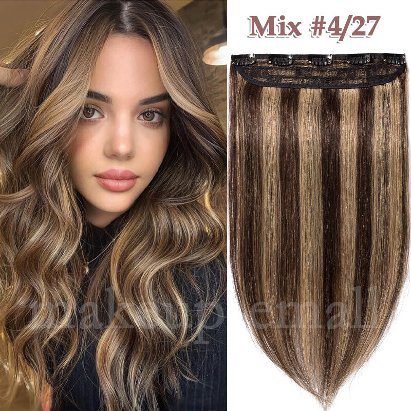 Thick 110G Clip In Russian Real Human Hair Extensions 5Clips Mix Color Hairpiece