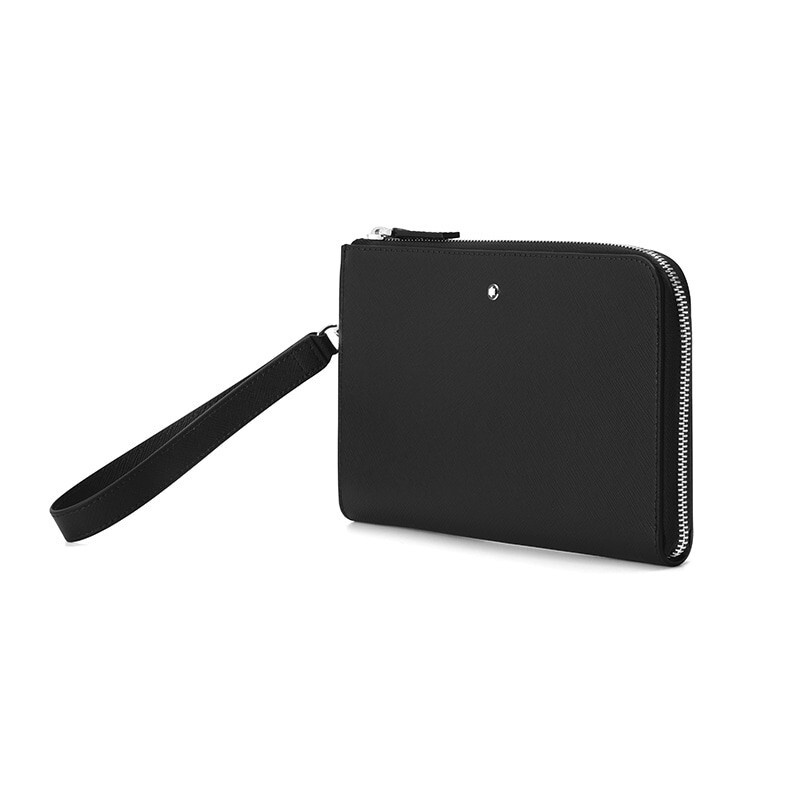 Pre-owned Montblanc Sartorial Leather Small Clutch Hand Pouch Bag Purse Wallet For Men In Black