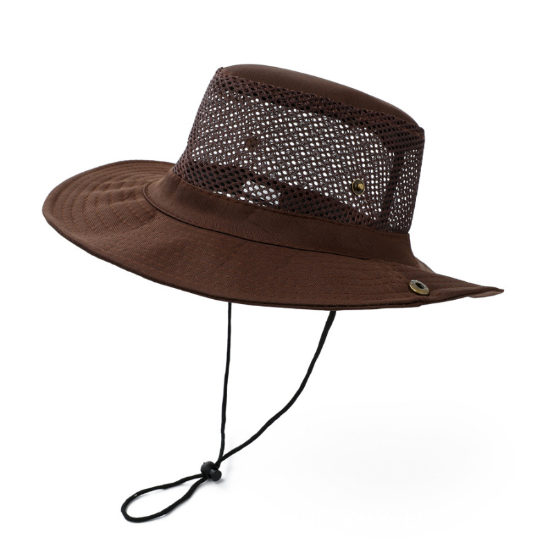 Uomo Rete Traspirante Secchio Cappello Largo con Falda Pesca Sole Protezione