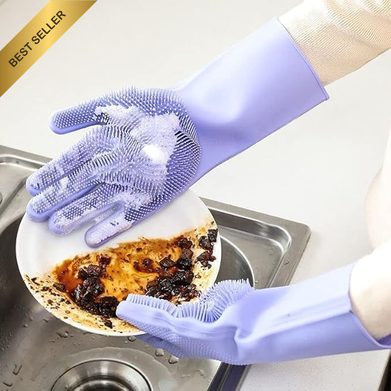 Magic Dishwashing Gloves, Reusable Silicone Dish Gloves for Kitchen, Bathroom Cl