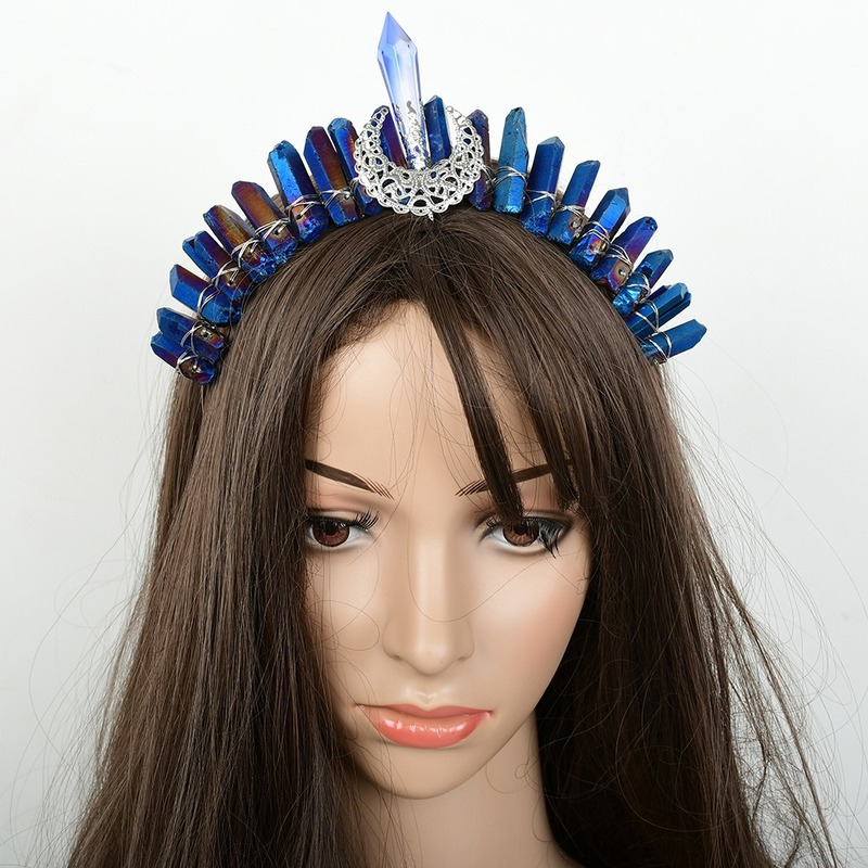 Lady Moon Goddess Crown Raw Crystal Quartz Tiara Handmade Queen Headband Tiara
