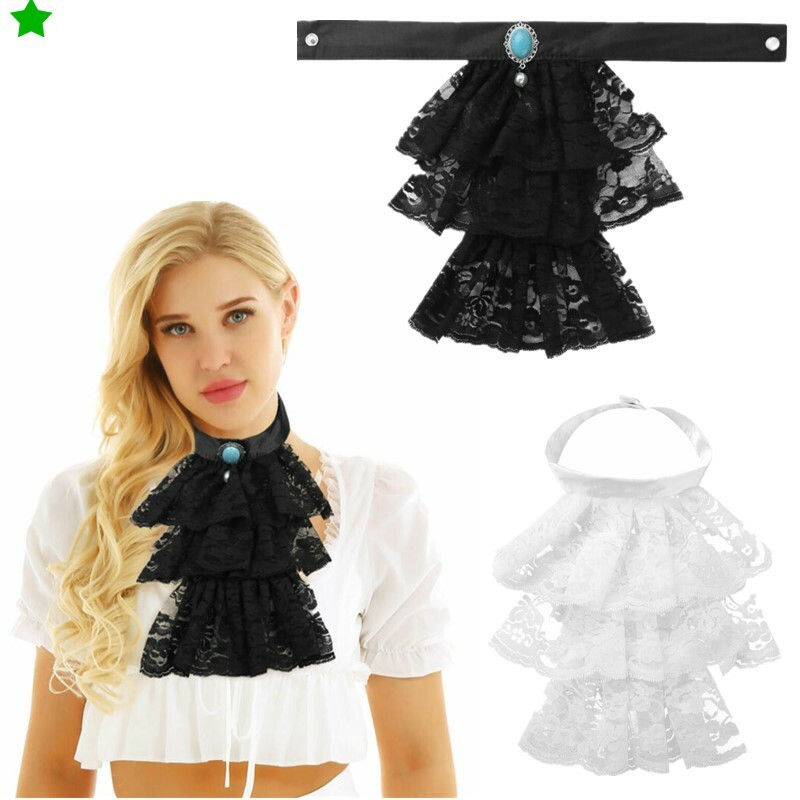 1Pc Victorian Detachable Ruffled Lace Jabot Neck Collar Elegant Costume