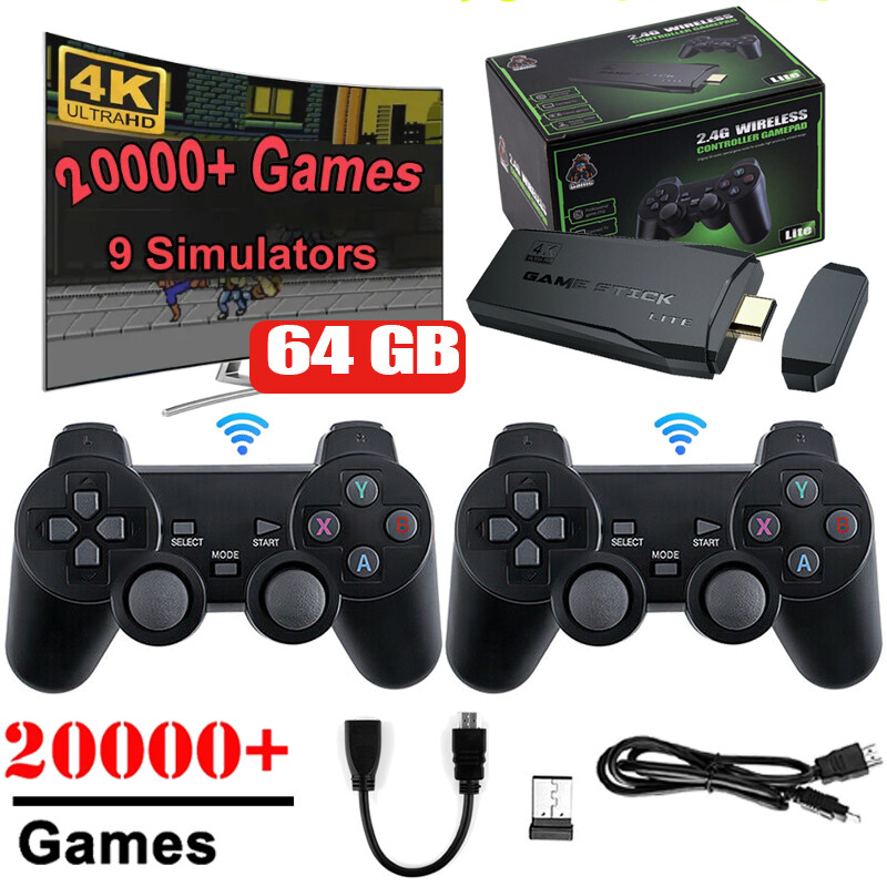 4K Retro Game Console Plug&Play 20000+Video Game Stick Dual Wireless Controllers