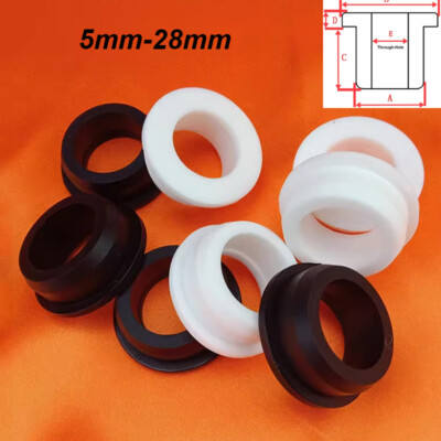 5mm to 28mm Silicone Rubber Grommet Plug Open Bung Bush Through Hole White/Black