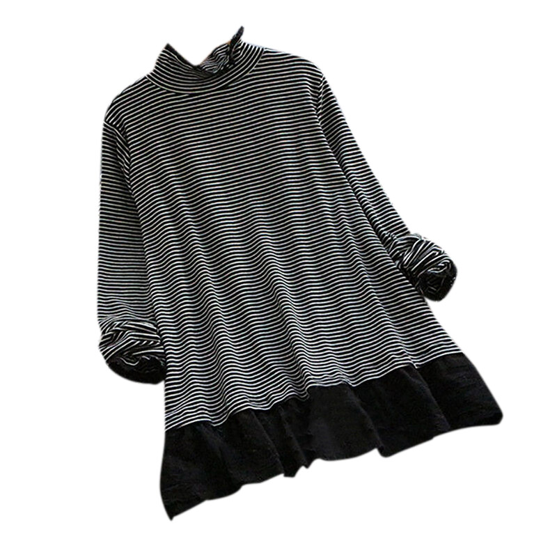 Download Womens Striped Mock Neck Long Sleeve Casual T-Shirt Baggy ...