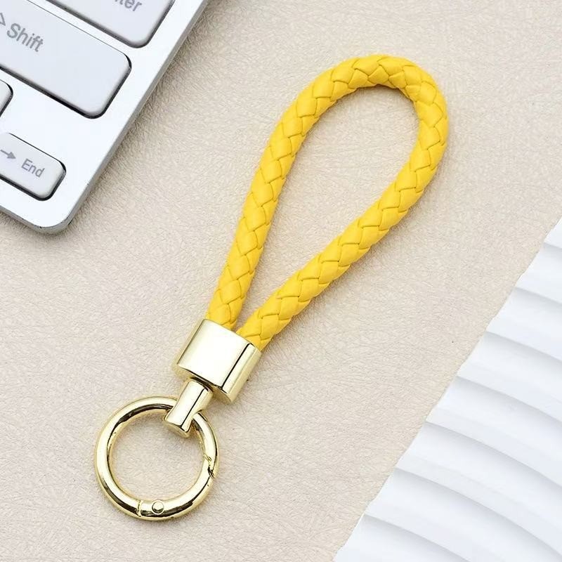 1x Men Faux Leather Braided Cord Key Chain Metal Loop Key Ring Hook Accessory