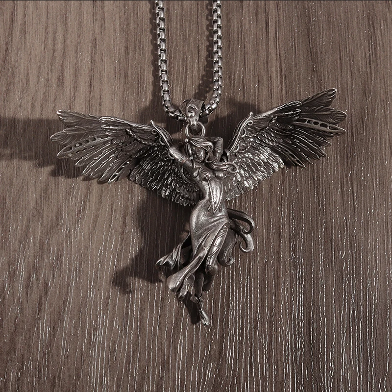 Ecstasy Angel Jewelry Vintage Silver Sexy Goddess Standing Pendant Necklace