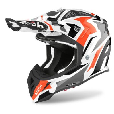 Casco Uomo Airoh AVIATOR ACE SWOOP Orange Gloss Bianco Arancio Motocross Enduro