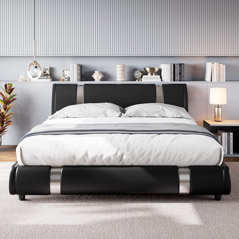 Upholstered Modern Faux Leather Headboard Mirror Decor King