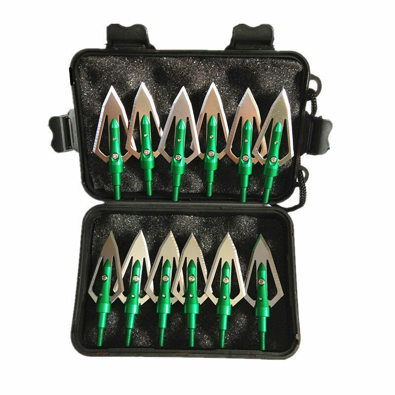 12Pcs Green Piercing 100 Gr Broadheads 0.9" Cut Hunting Crossbow Arrow Tips