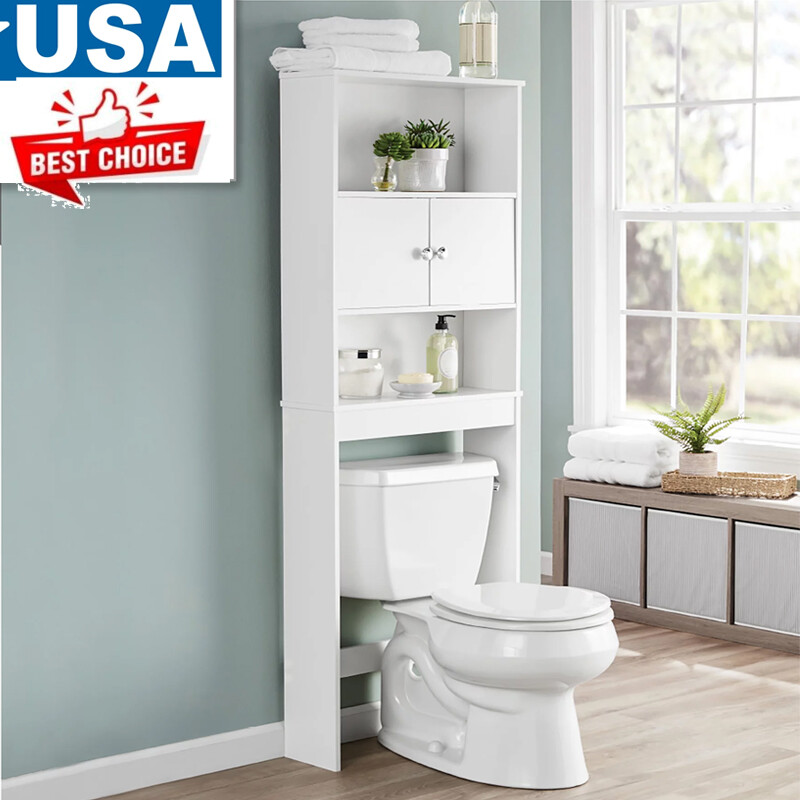 White 23" Bathroom Over the Toilet Storage Cabinet w/3 Fixed