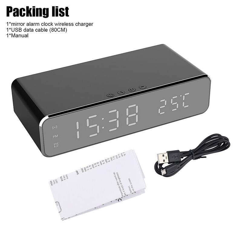 Digital LED Electric Desk Alarm Clock With Phone Wireless Charger  Thermometer