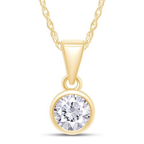 1/3ct Lab Grown Diamond Solitaire Bezel Set Pendant Necklace 10K Yellow Gold