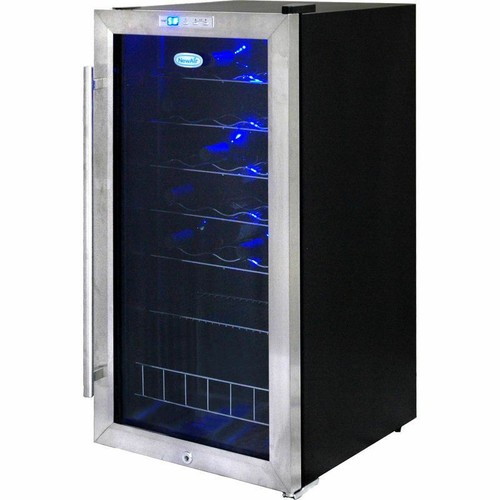 27 Bottle Stainless Steel Wine Cooler, Compact Blue LED Fridge Chiller w/ Lock