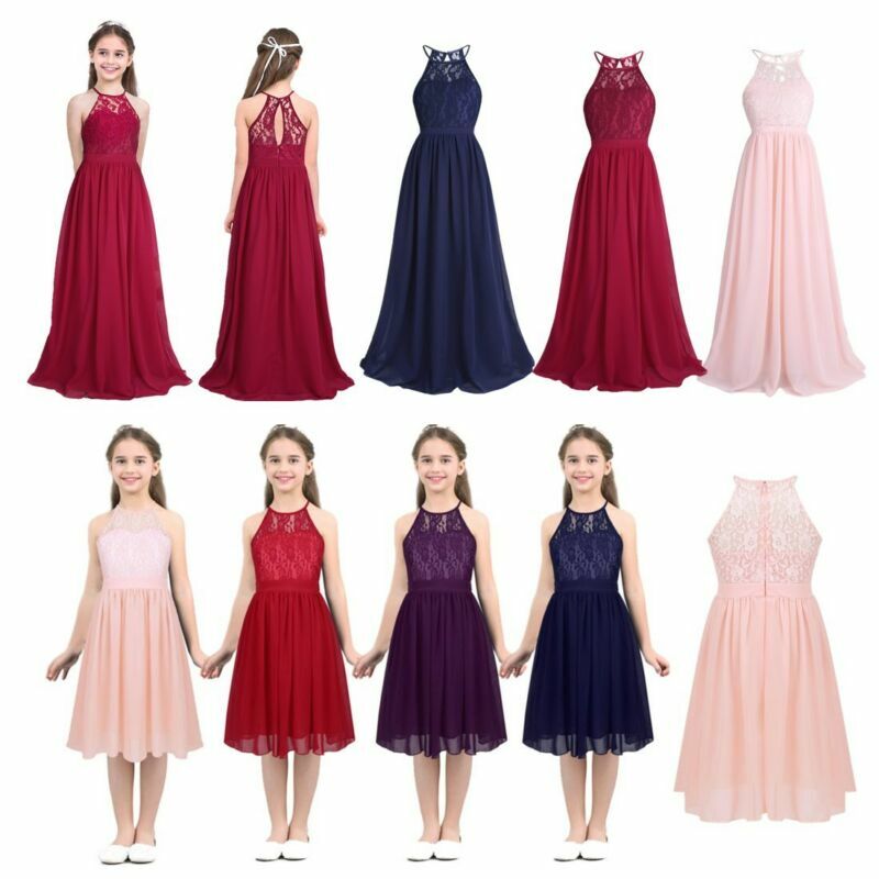 ️ Kids Flower Girl Lace Dress Kids Halter Neck Dress Princess Pageant