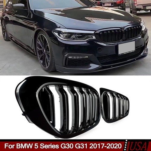 Gloss Black Fit BMW 5 Series G30 G31 530i 540i 2017-2020 Front