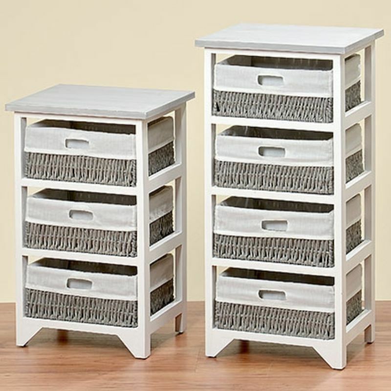 Regal Kommode H57,5cm Shabby Landhaus Korbschubladen vintage weiß/grau