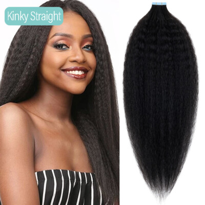 Seamless Tape in on Human Hair Extensions Skin Weft Real Thick Curly Hair 40PCS