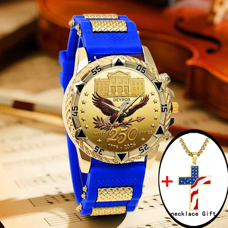 2pcs Fashion Sport Quartz Men's USA 250th Anniversary Watch Men Women Gift New
