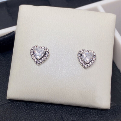New 100% Authentic 925 Sterling Silver Elevated Heart Stud Earrings