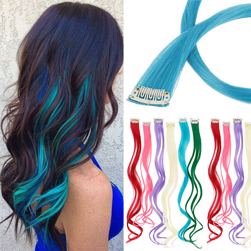 Highlight Streaks Hairpiece Clip In Hair Extensions Blue