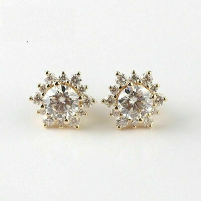 SOFIYA JEWELS 4CT ROUND CUT MOISSANITE GORGEOUS SOLITAIRE STUD EARRINGS 14K YELLOW GOLD FINISH
