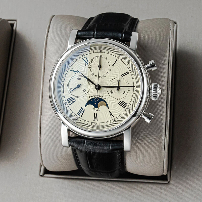 Pre-owned Sugess Moonphase 29 1/2 Day Chronograph Mechanical Watch Seagull 1963 Sum199s