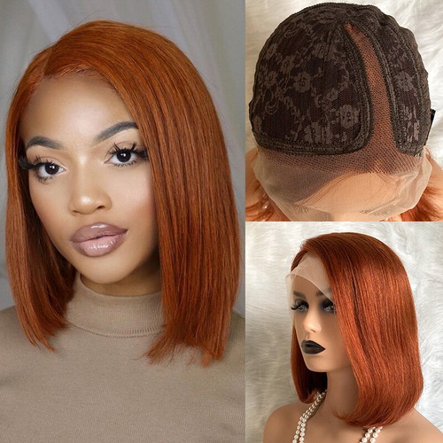 Karyn Copper 14” LACEFRONT  Bob WIG *NWT Human Hair Bob Wig With Bangs Copper Brown 10in Customizable  main image 4