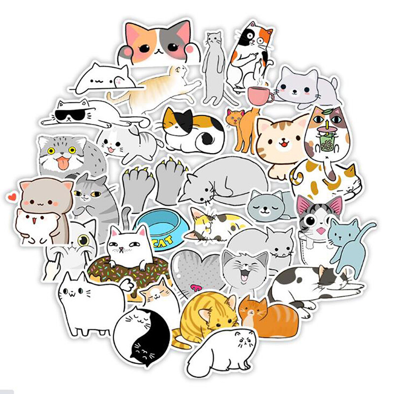 50Pcs Cute Cat Cartoon Stickers Laptop Phone Skateboard Car Suitcase Dec~gu