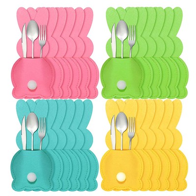 4Pcs Easter Rabbit Shaped Cutlery Holder Bags Tableware Pouch Party Table Decor