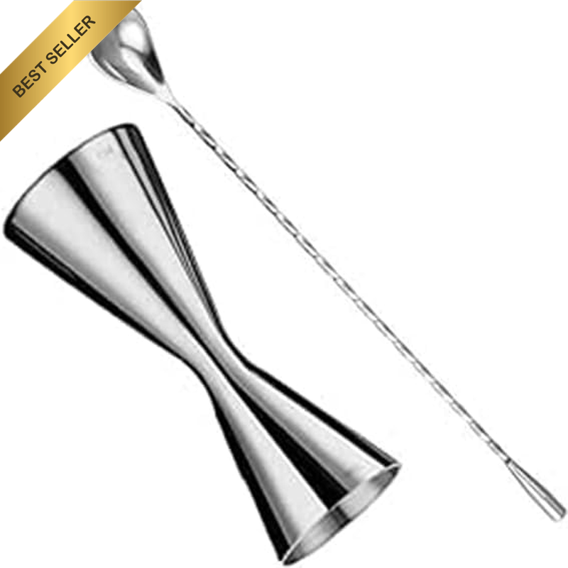 30ml Double Cocktail Jigger with Spoon 304 Stainless Steel Bartending Tool Set