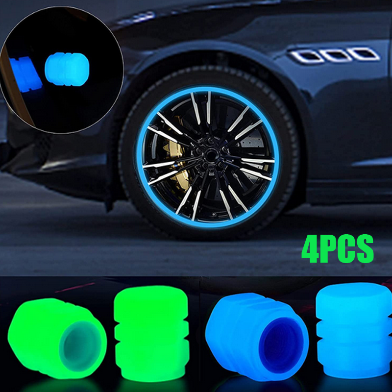 4Pc Universal Fluorescent Car Tire Valve Caps Luminous Tire Valve Stem Cap Parts