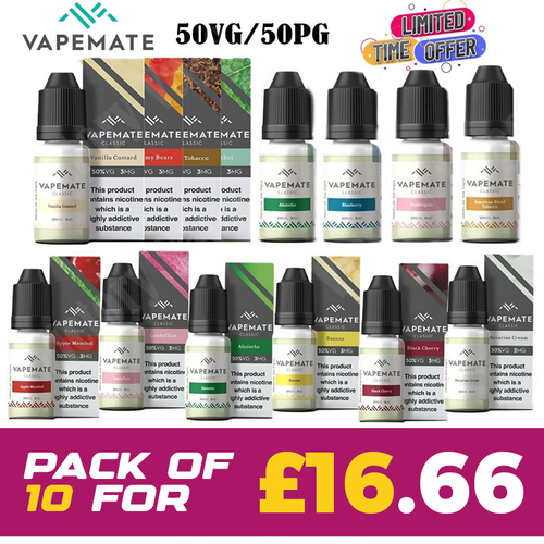 Vapemate E Classic series 3mg|6mg|12mg Vape Juice -TPD 50/50 | Pack of 10