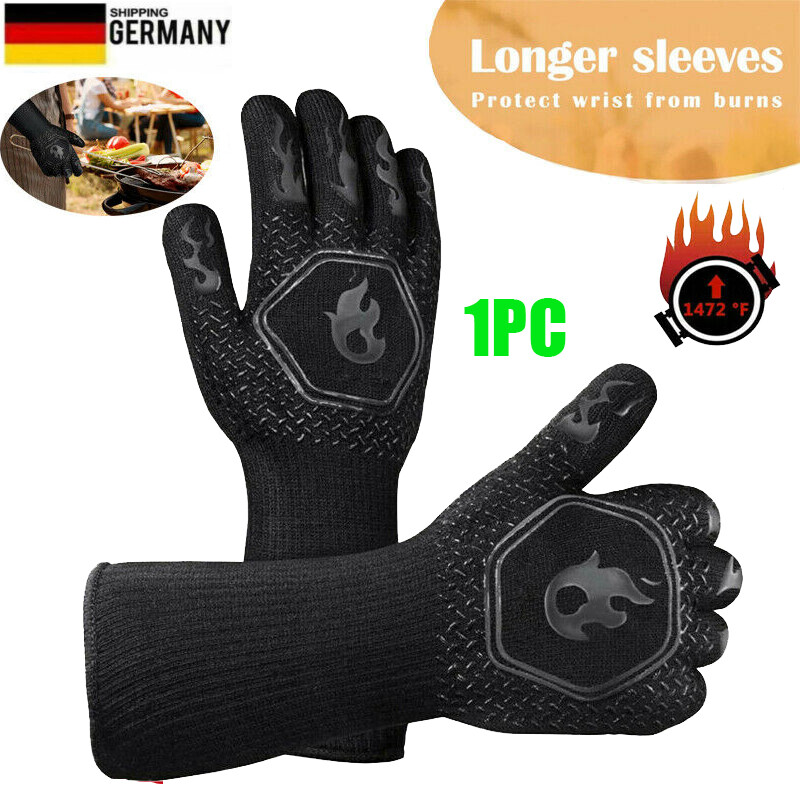 Grillhandschuhe Backhandschuhe 1472℉ Hitzebeständig BBQ Grill Ofen Handschuhe DE