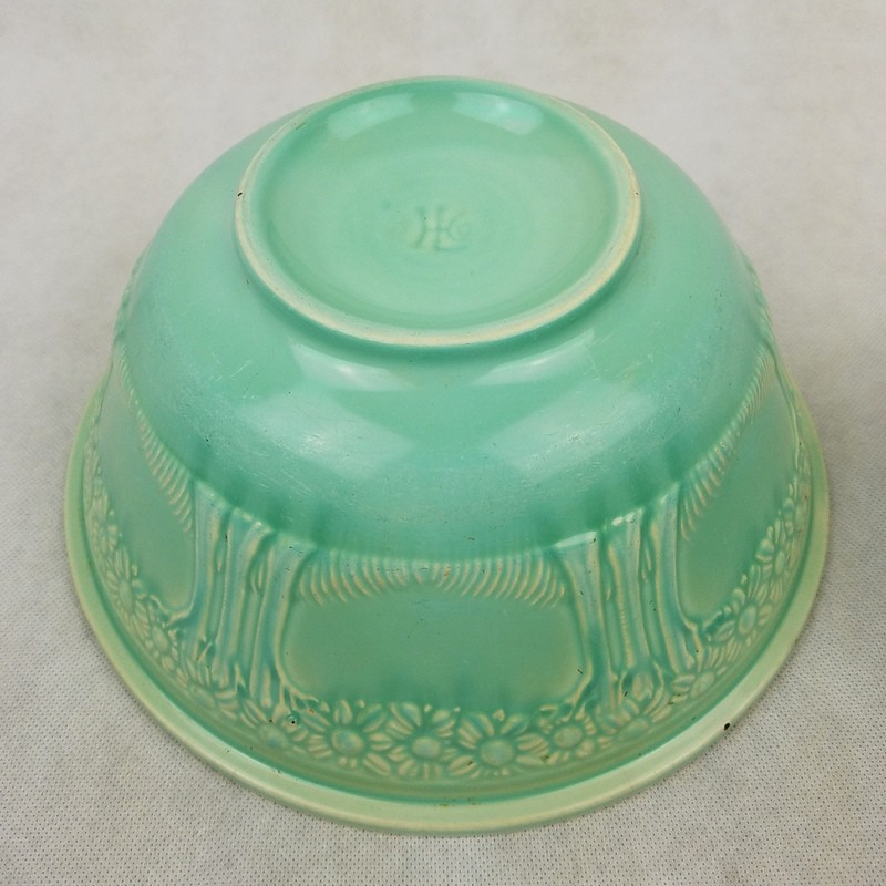 Vintage Homer Laughlin Apple Tree Mixing Bowl Set 3 Pc Green Turquoise 1930's