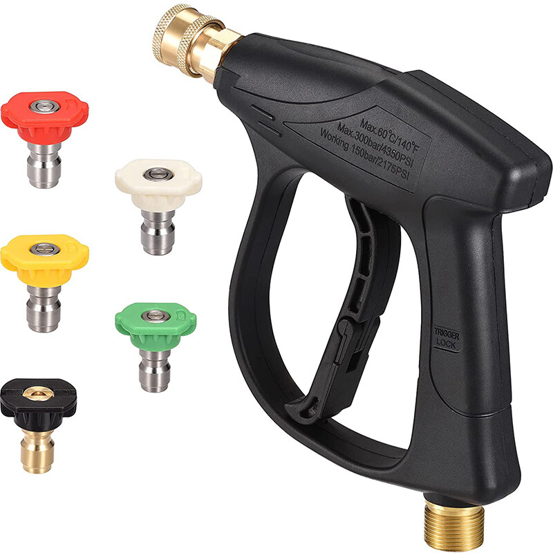 1/4" High Pressure Washer Gun 4350 PSI Car Wash Foam Spray Short Wand w/ Nozzle