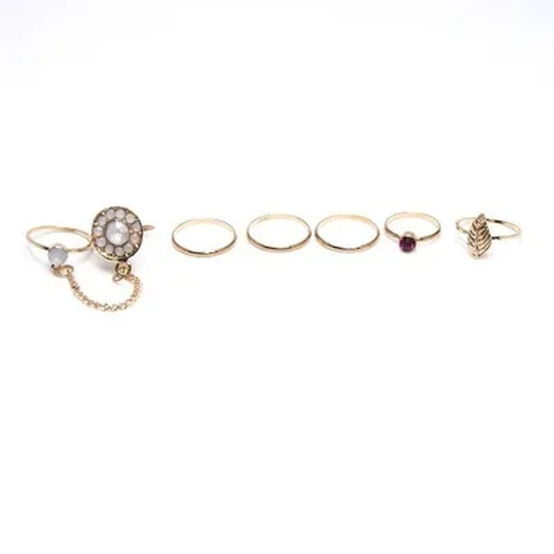 7Pcs/Set Europe and the United States Retro Inlaid Moonlight Ruby Chain Knuckle Ring Hot Sale Gift