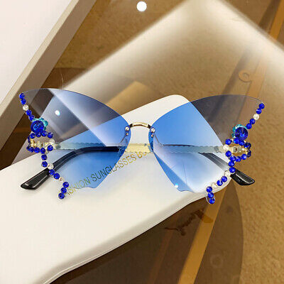 Luxury Diamond Butterfly Sunglasses -Rimless Oversized Eyewear